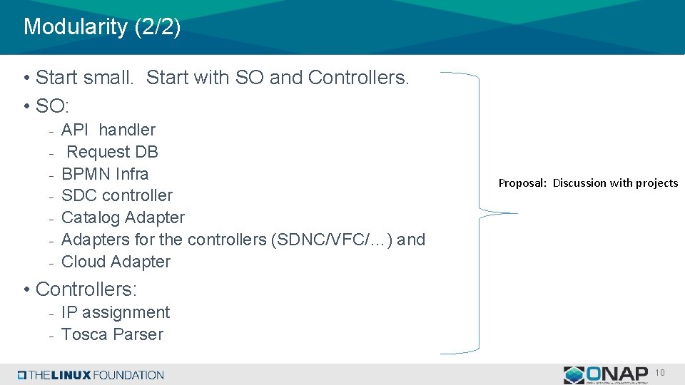 Modularity (2/2) • Start small. Start with SO and Controllers. • SO: - API