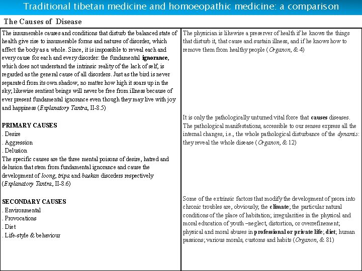 Traditional tibetan medicine and homoeopathic medicine: a comparison The Causes of Disease The innumerable