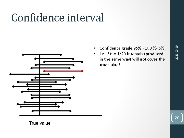  • Confidence grade 95% =100 %- 5% • i. e. 5% = 1/20