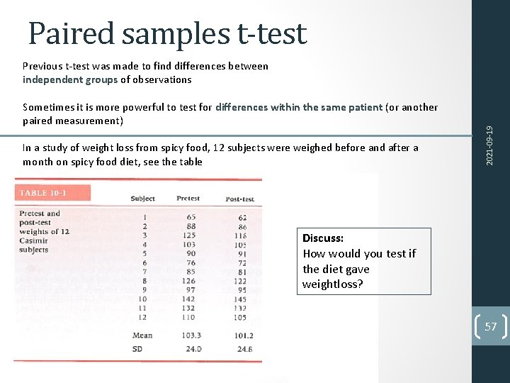 Paired samples t-test Sometimes it is more powerful to test for differences within the