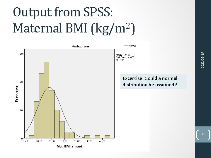 2021 -09 -19 Output from SPSS: Maternal BMI (kg/m 2) Excercise: Could a normal