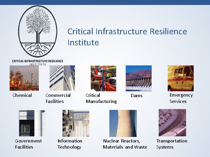 Critical Infrastructure Resilience Institute Chemical Government Facilities Commercial Facilities Information Technology Critical Manufacturing Dams