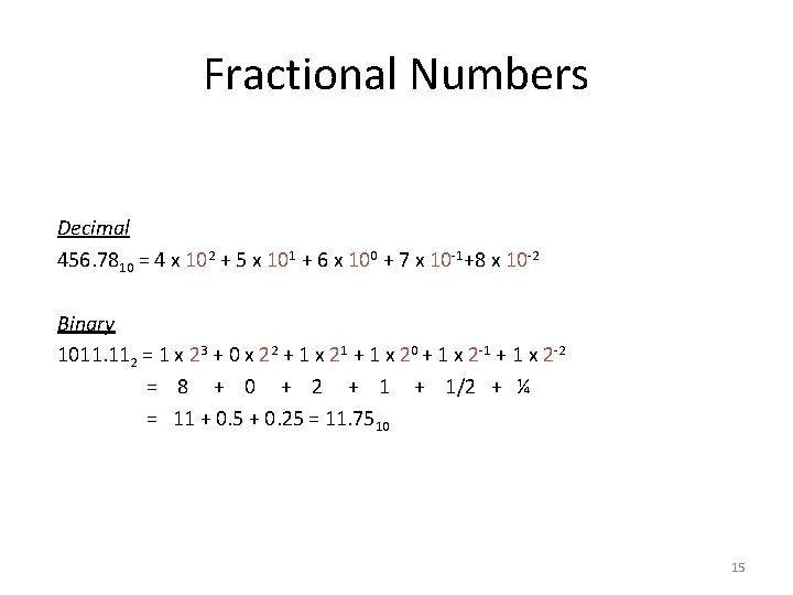 Fractional Numbers Decimal 456. 7810 = 4 x 102 + 5 x 101 +