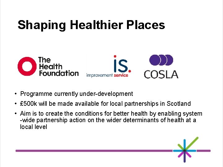 Shaping Healthier Places • Programme currently under-development • £ 500 k will be made