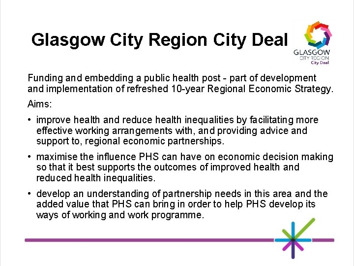 Glasgow City Region City Deal Funding and embedding a public health post - part