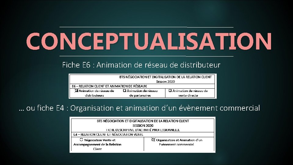 CONCEPTUALISATION Fiche E 6 : Animation de réseau de distributeur … ou fiche E