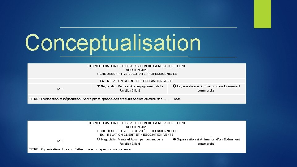 Conceptualisation BTS NÉGOCIATION ET DIGITALISATION DE LA RELATION CLIENT SESSION 2020 FICHE DESCRIPTIVE D’ACTIVITÉ