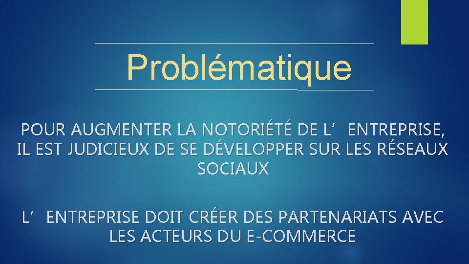 Problématique POUR AUGMENTER LA NOTORIÉTÉ DE L’ENTREPRISE, IL EST JUDICIEUX DE SE DÉVELOPPER SUR