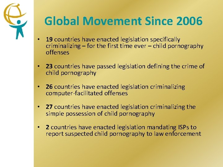 Global Movement Since 2006 • 19 countries have enacted legislation specifically criminalizing – for