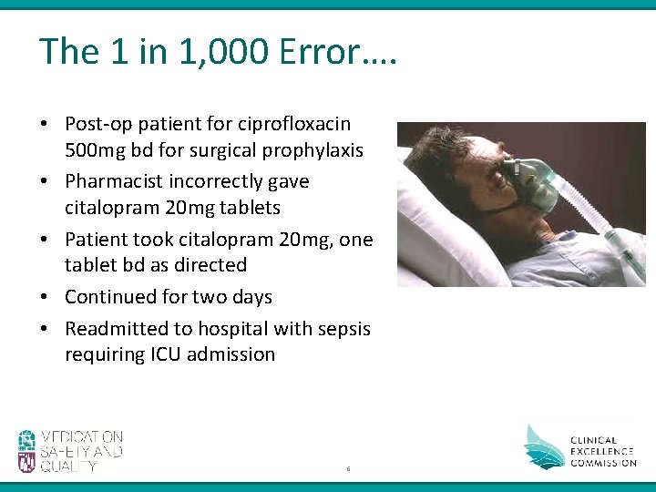 The 1 in 1, 000 Error…. • Post-op patient for ciprofloxacin 500 mg bd