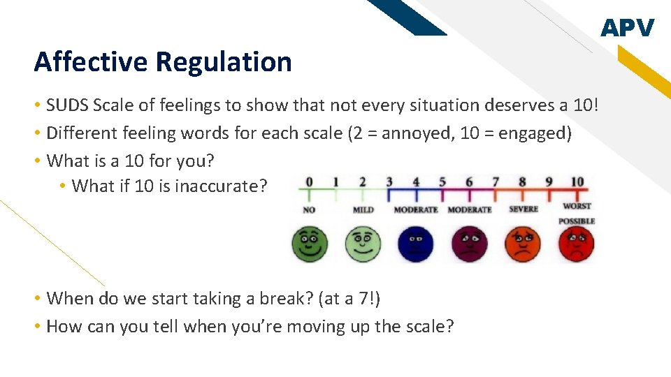 Affective Regulation • SUDS Scale of feelings to show that not every situation deserves