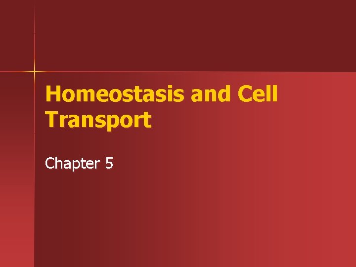 Homeostasis and Cell Transport Chapter 5 