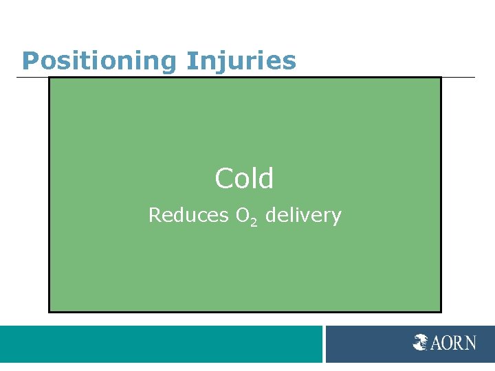 Positioning Injuries Cold Reduces O 2 delivery 