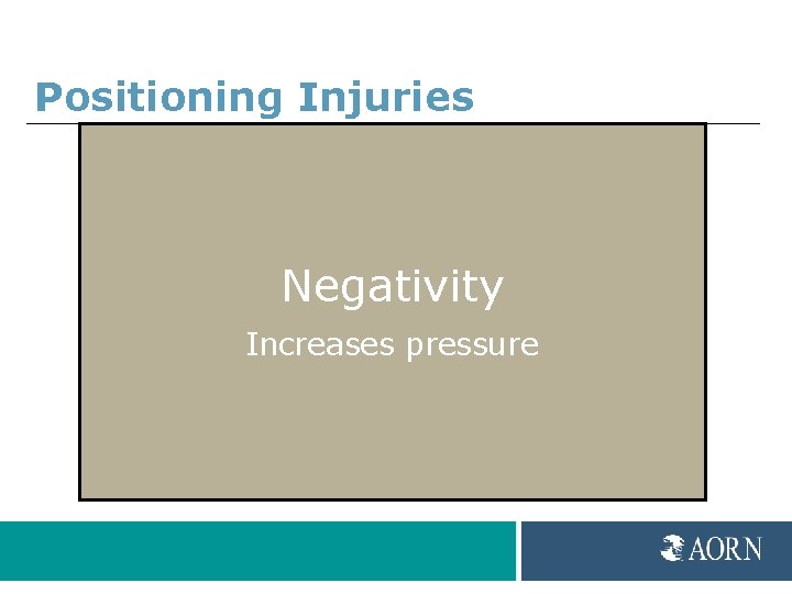 Positioning Injuries Negativity Increases pressure 