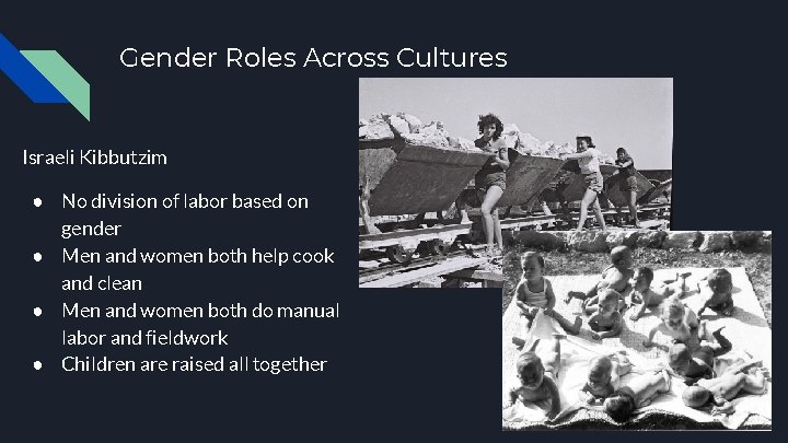 Gender Roles Across Cultures Israeli Kibbutzim ● No division of labor based on gender