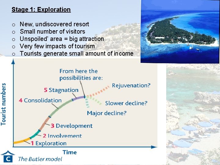 Stage 1: Exploration o o o New, undiscovered resort Small number of visitors Unspoiled’