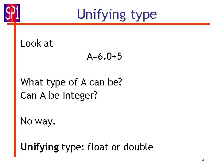 Unifying type Look at A=6. 0+5 What type of A can be? Can A Unifying type Look at A=6. 0+5 What type of A can be? Can A