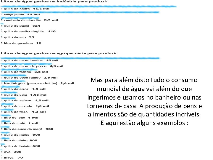 Mas para além disto tudo o consumo mundial de água vai além do que