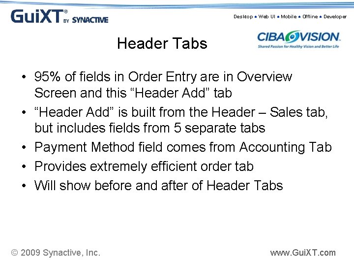 Desktop ● Web UI ● Mobile ● Offline ● Developer Header Tabs • 95%