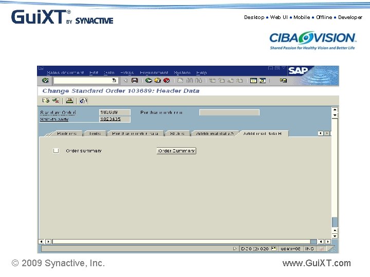 Desktop ● Web UI ● Mobile ● Offline ● Developer © 2009 Synactive, Inc.
