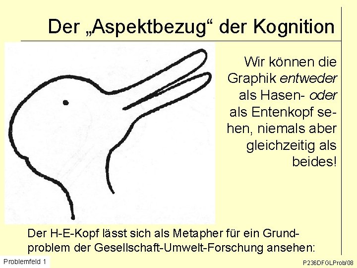 Der „Aspektbezug“ der Kognition Wir können die Graphik entweder als Hasen- oder als Entenkopf