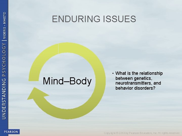ENDURING ISSUES Mind–Body • What is the relationship between genetics, neurotransmitters, and behavior disorders?