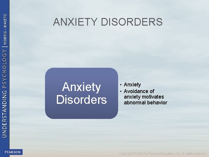 ANXIETY DISORDERS Anxiety Disorders • Anxiety • Avoidance of anxiety motivates abnormal behavior 