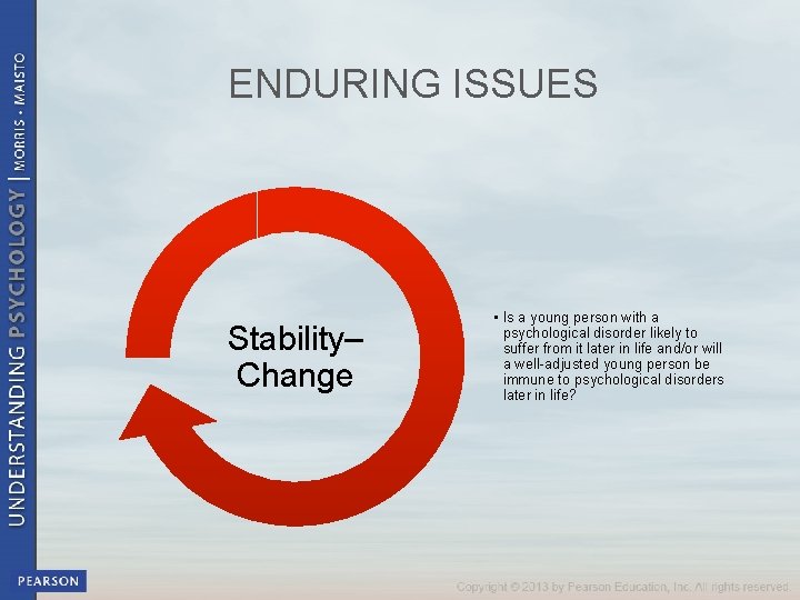 ENDURING ISSUES Stability– Change • Is a young person with a psychological disorder likely
