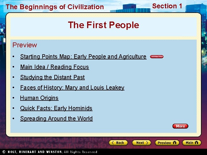 The Beginnings of Civilization The First People Preview • Starting Points Map: Early People