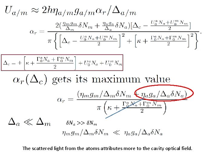 The scattered light from the atoms attributes more to the cavity optical field. 