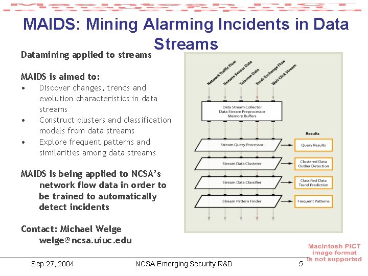 MAIDS: Mining Alarming Incidents in Data Streams Datamining applied to streams MAIDS is aimed