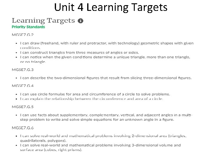 Unit 4 Learning Targets 