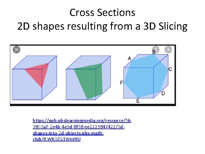 Cross Sections 2 D shapes resulting from a 3 D Slicing https: //gpb. pbslearningmedia.