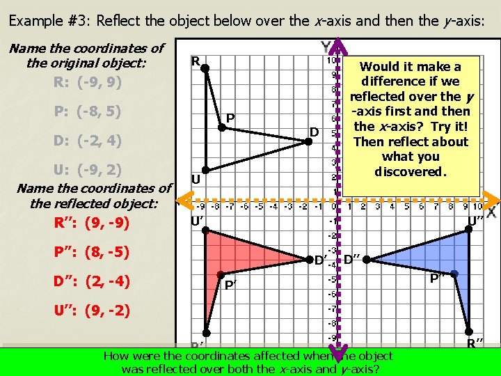 Example #3: Reflect the object below over the x-axis and then the y-axis: Name