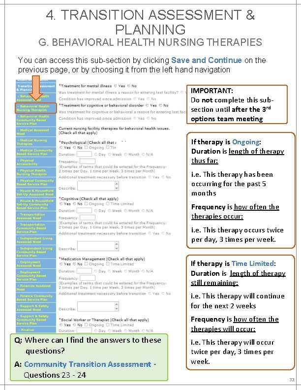 4. TRANSITION ASSESSMENT & PLANNING G. BEHAVIORAL HEALTH NURSING THERAPIES You can access this