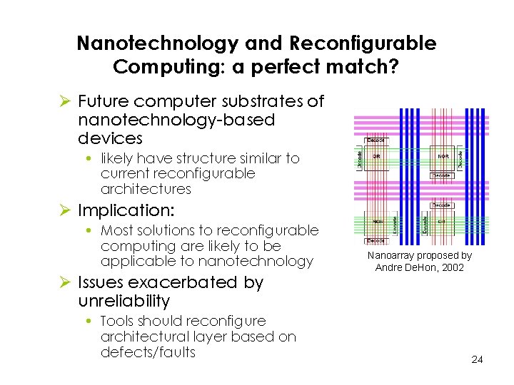 Nanotechnology and Reconfigurable Computing: a perfect match? Ø Future computer substrates of nanotechnology-based devices