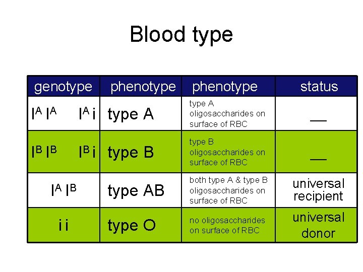 Blood type genotype IA IA IB IB IA IB ii phenotype status IA i