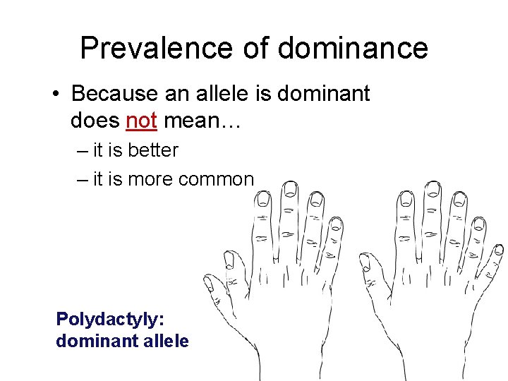 Prevalence of dominance • Because an allele is dominant does not mean… – it