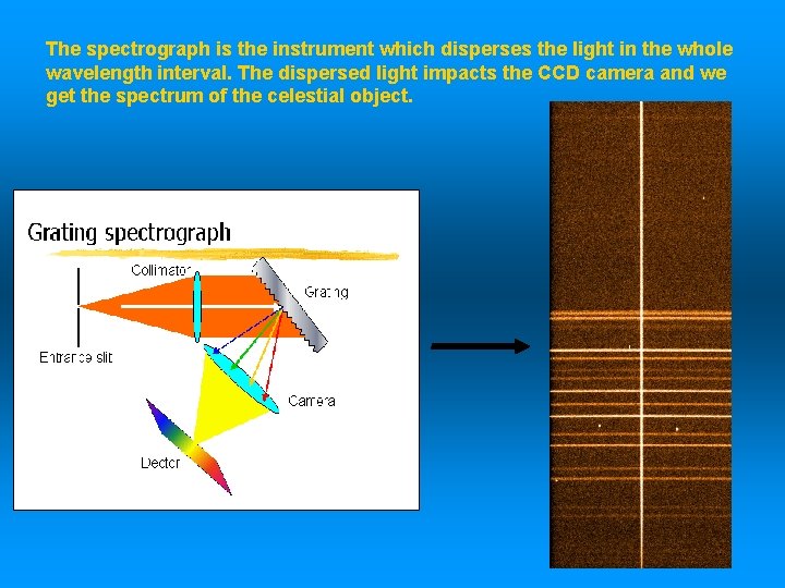 The spectrograph is the instrument which disperses the light in the whole wavelength interval.