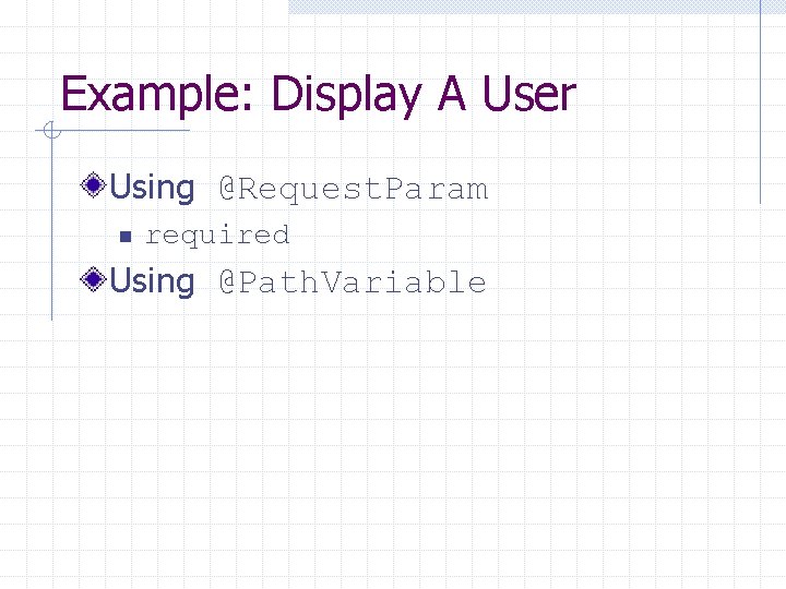 Example: Display A User Using @Request. Param n required Using @Path. Variable 