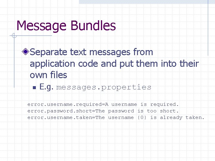 Message Bundles Separate text messages from application code and put them into their own