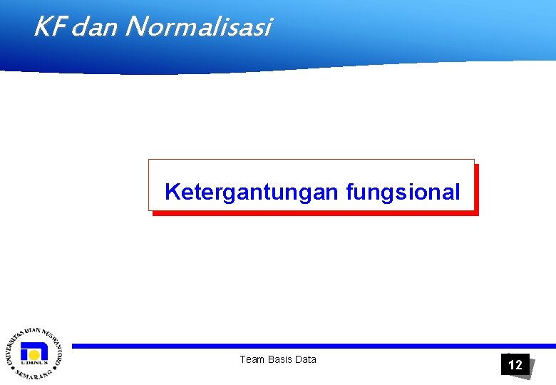 KF dan Normalisasi Ketergantungan fungsional Team Basis Data 12 