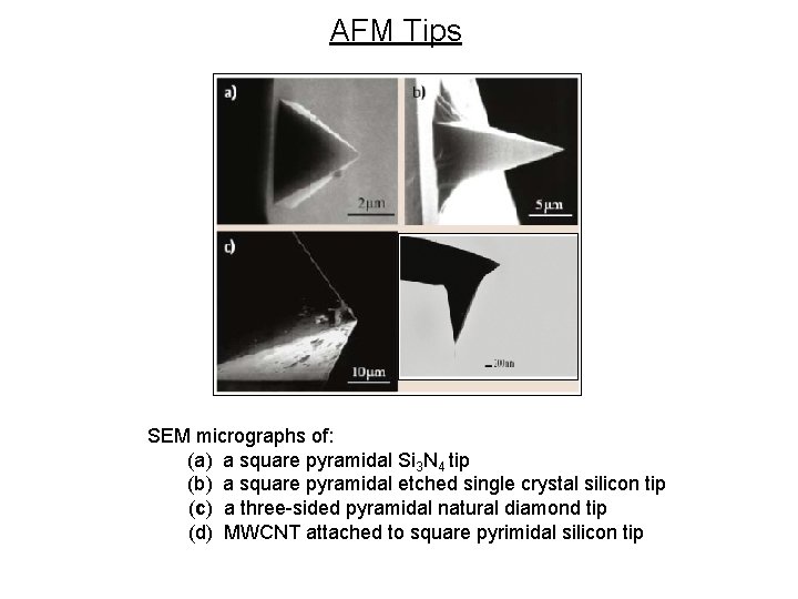 AFM Tips SEM micrographs of: (a) a square pyramidal Si 3 N 4 tip