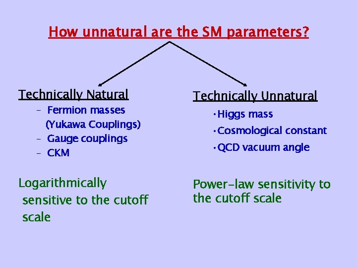 How unnatural are the SM parameters? Technically Natural – Fermion masses (Yukawa Couplings) –