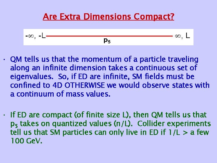 Are Extra Dimensions Compact? • QM tells us that the momentum of a particle