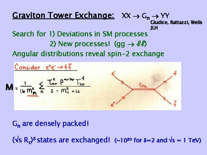 Graviton Tower Exchange: XX Gn YY Giudice, Rattazzi, Wells JLH Search for 1) Deviations