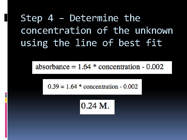 Step 4 – Determine the concentration of the unknown using the line of best