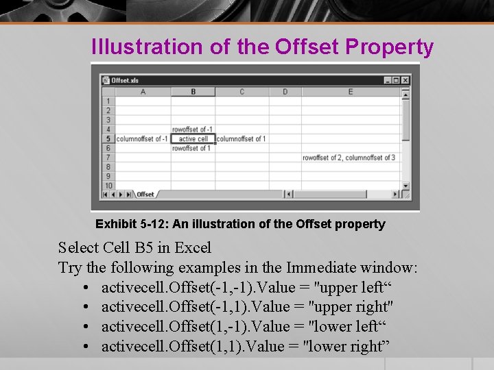 Illustration of the Offset Property Exhibit 5 -12: An illustration of the Offset property Illustration of the Offset Property Exhibit 5 -12: An illustration of the Offset property