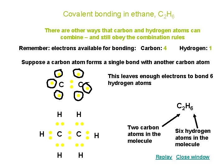 Covalent bonding in ethane, C 2 H 6 There are other ways that carbon