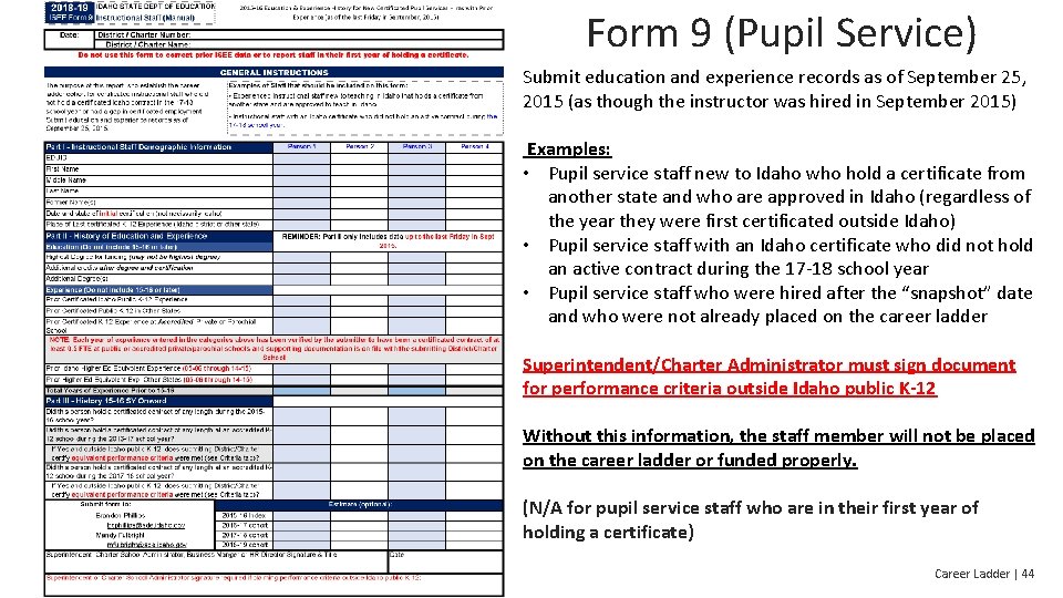 Form 9 (Pupil Service) Submit education and experience records as of September 25, 2015